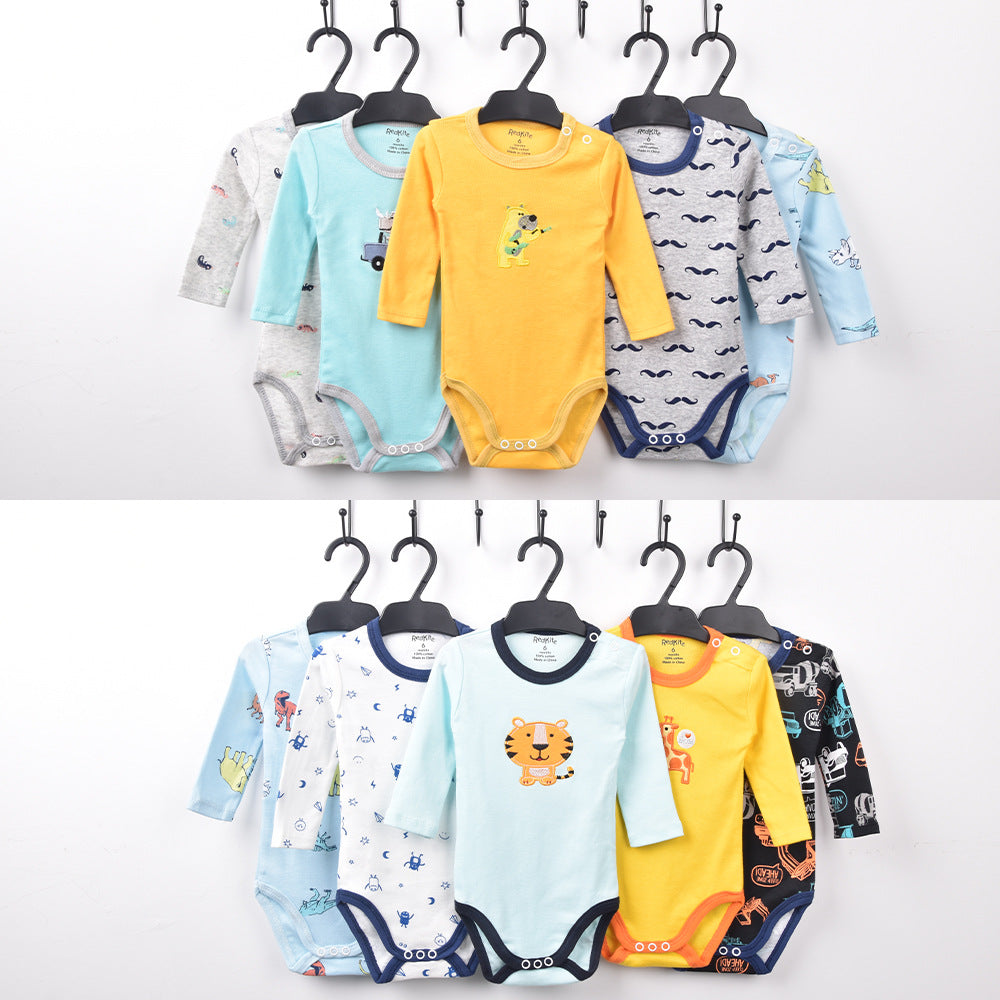 Redkite Class A Baby One-piece 5-piece Pack Cute Embroidered Shoulder Button Triangle Long Sleeve Romper Climbing