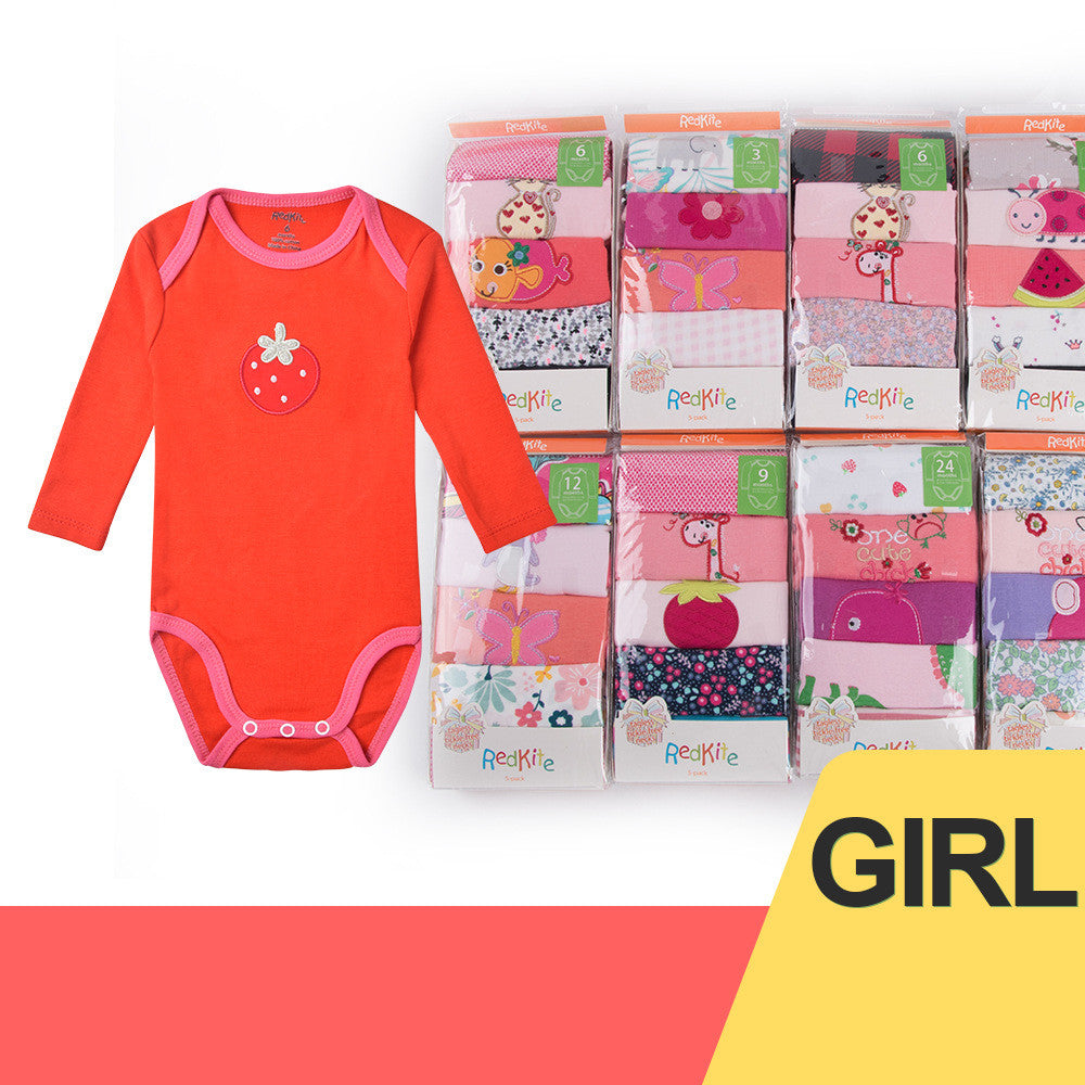 Redkite Class A Baby One-piece 5-piece Pack Cute Embroidered Shoulder Button Triangle Long Sleeve Romper Climbing