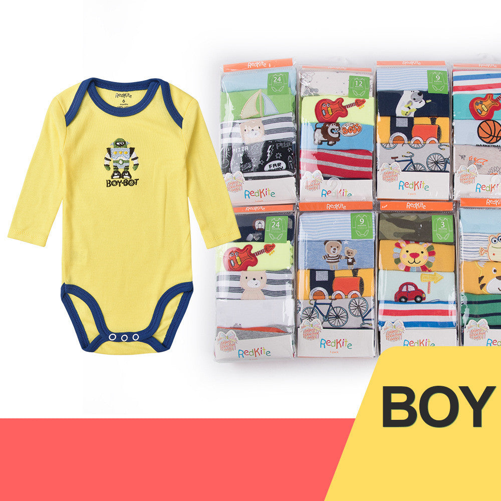 Redkite Class A Baby One-piece 5-piece Pack Cute Embroidered Shoulder Button Triangle Long Sleeve Romper Climbing
