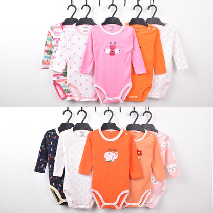 Redkite Class A Baby One-piece 5-piece Pack Cute Embroidered Shoulder Button Triangle Long Sleeve Romper Climbing