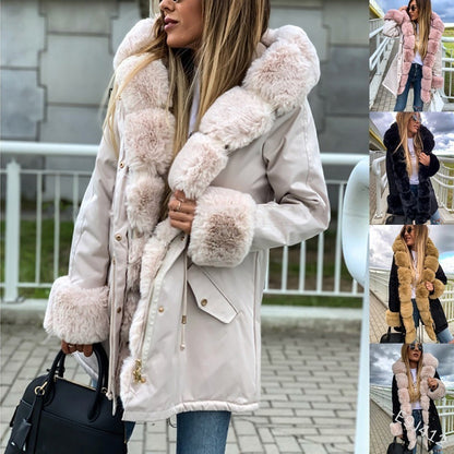 Winter thick fur collar furry coat women