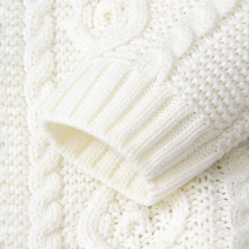 Children's hooded fur collar knitted jumpsuit