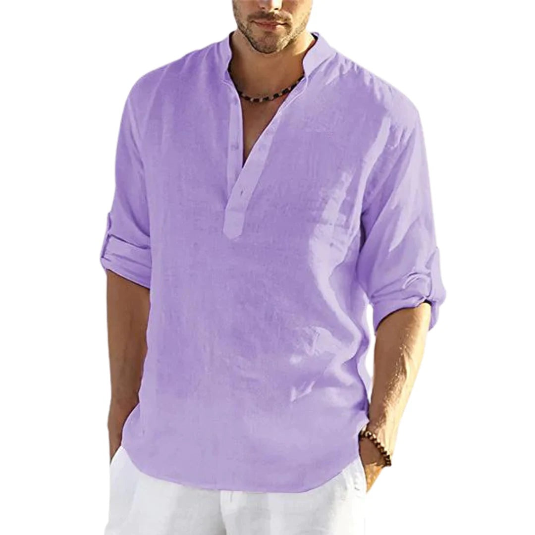 Men's Casual Cotton Linen Solid Color Long Sleeve