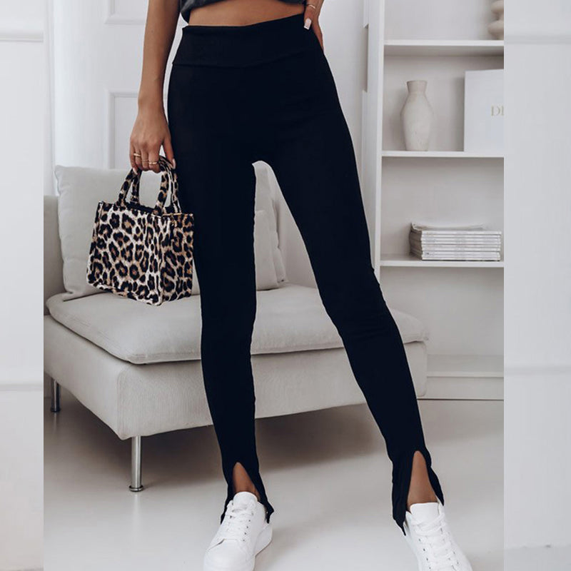 Black Rib Knitted High Waist Pants