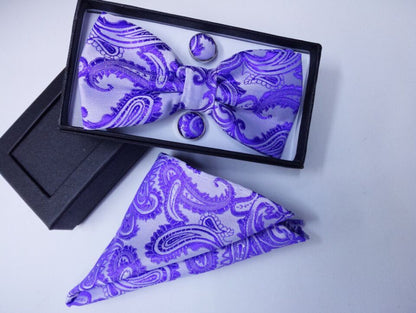 Paisley pattern bow tie dark gift set