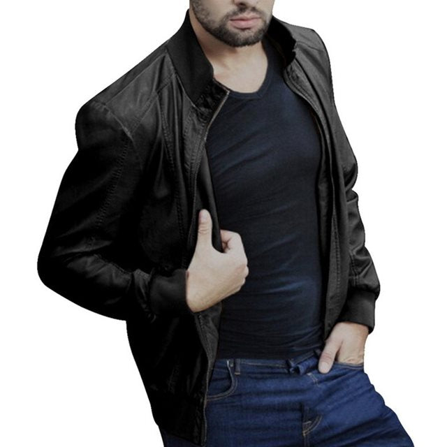 Four Seasons Fashion Men's Motorcycle Pull Leather Jacket