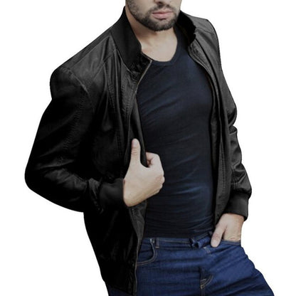 Four Seasons Fashion Men's Motorcycle Pull Leather Jacket