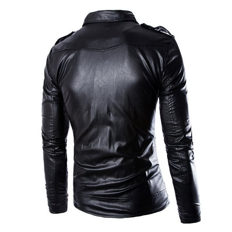 Four Seasons Fashion Men's Motorcycle Pull Leather Jacket