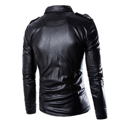 Four Seasons Fashion Men's Motorcycle Pull Leather Jacket