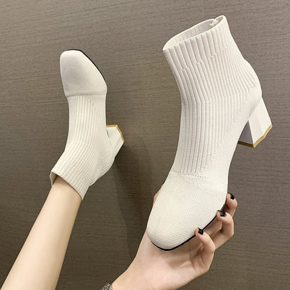 Thick Heel Flying Knit