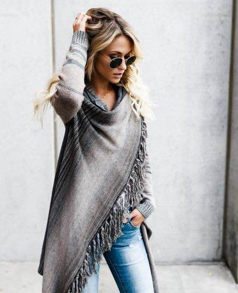 Fringe Striped Sweater Coat