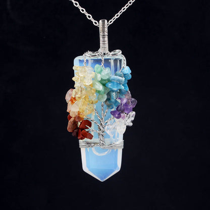 Crystal Column Tree Of Life Winding Pendant Necklace - Catch And Ship