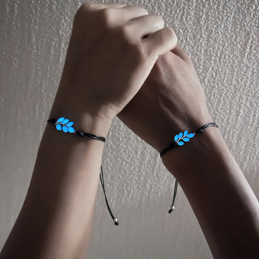 Stainless Steel Branch Leaf Piece Lovers' Hand Rope