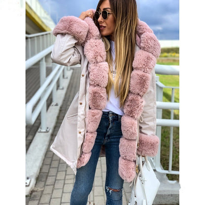 Winter thick fur collar furry coat women