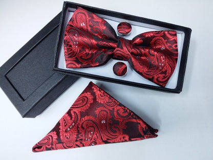 Paisley pattern bow tie dark gift set