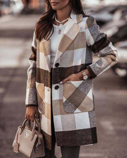 Long-sleeved Button Printed Woolen Coat
