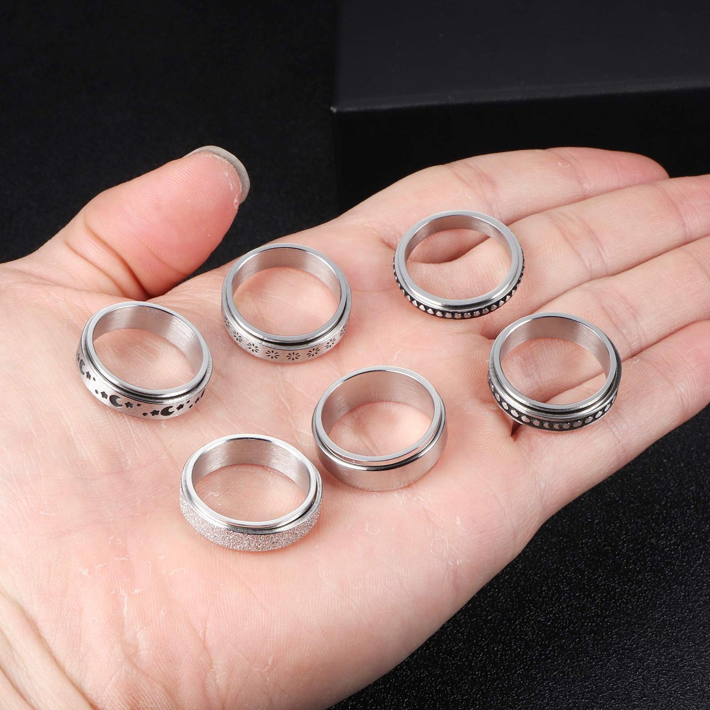 Stainless Steel Rotatable Spinner Ring Moon