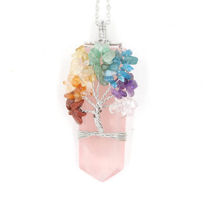 Crystal Column Tree Of Life Winding Pendant Necklace - Catch And Ship