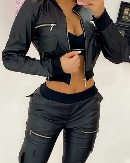 New Black PU Short Jacket