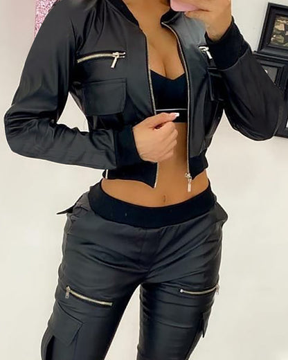 New Black PU Short Jacket