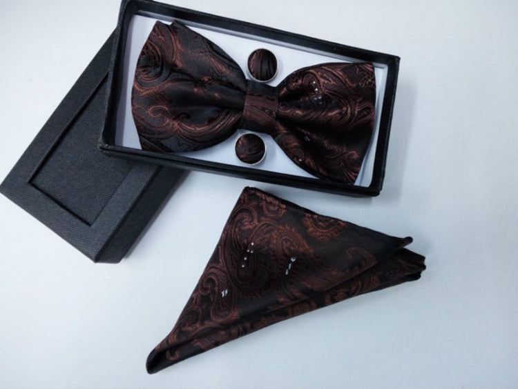 Paisley pattern bow tie dark gift set
