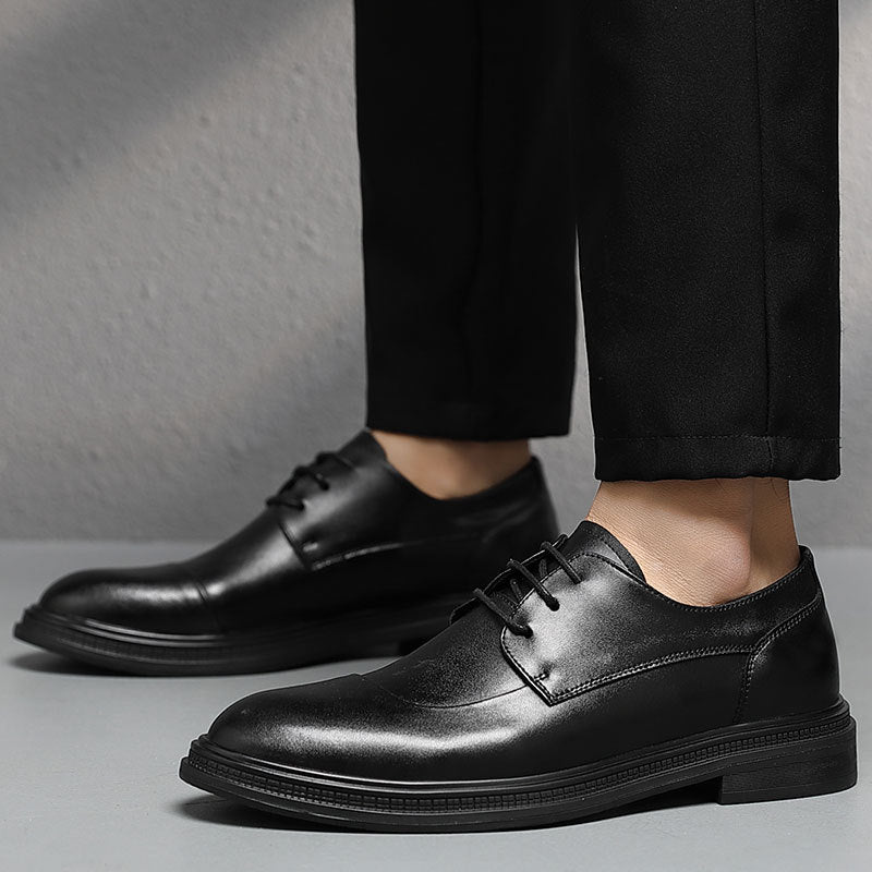Men's Leather Soft Bottom Pointed Toe Lace-up Shoes
