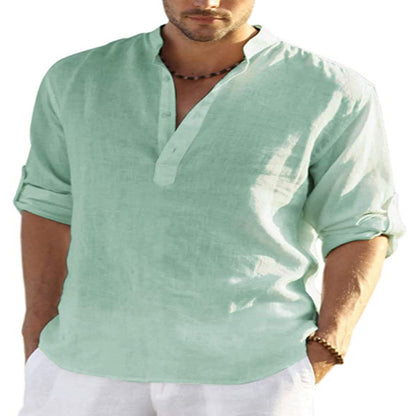Men's Casual Cotton Linen Solid Color Long Sleeve