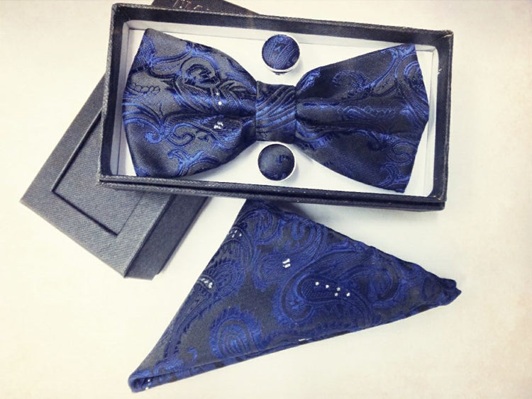 Paisley pattern bow tie dark gift set