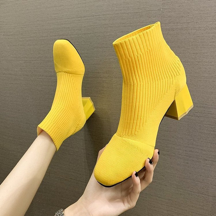 Thick Heel Flying Knit