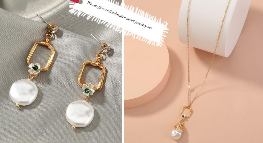 Women's Pearl Earrings Pendant Necklace