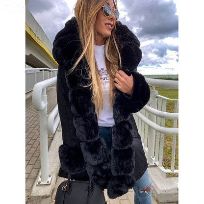 Winter thick fur collar furry coat women
