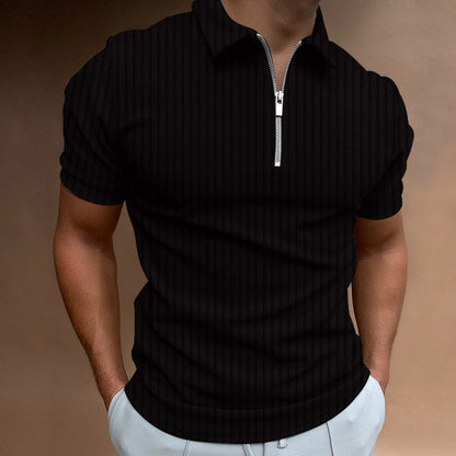 Men's T-shirt Striped Zipper Short Sleeve
