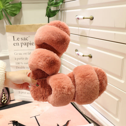 Factory direct 2021 autumn and winter new Korean Edition flat bottom flat heel heel slippers thick wool cotton slippers hairy shoe