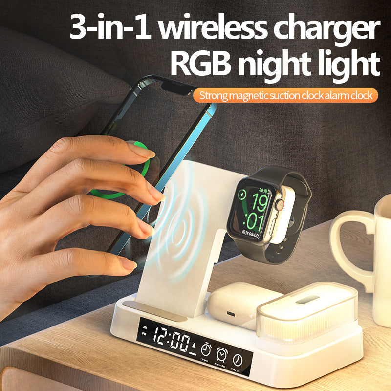 4 In 1 Multifunction Wireless Charger Station With Alarm Clock