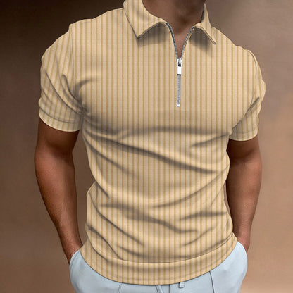 Men's T-shirt Striped Zipper Short Sleeve