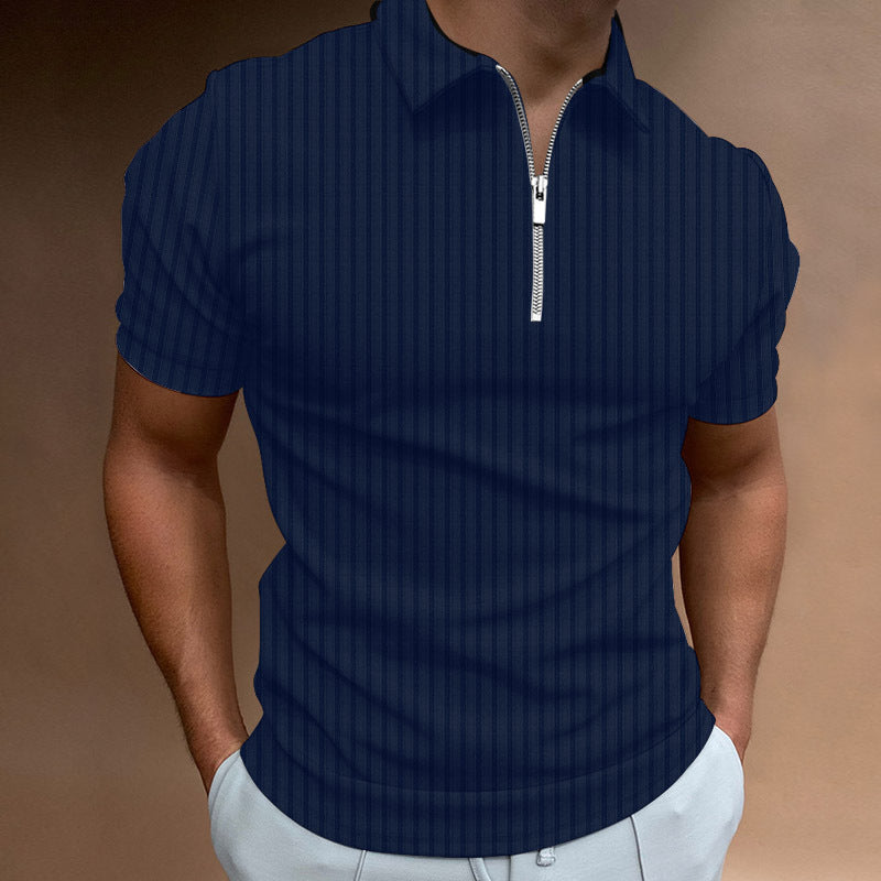 Men's T-shirt Striped Zipper Short Sleeve