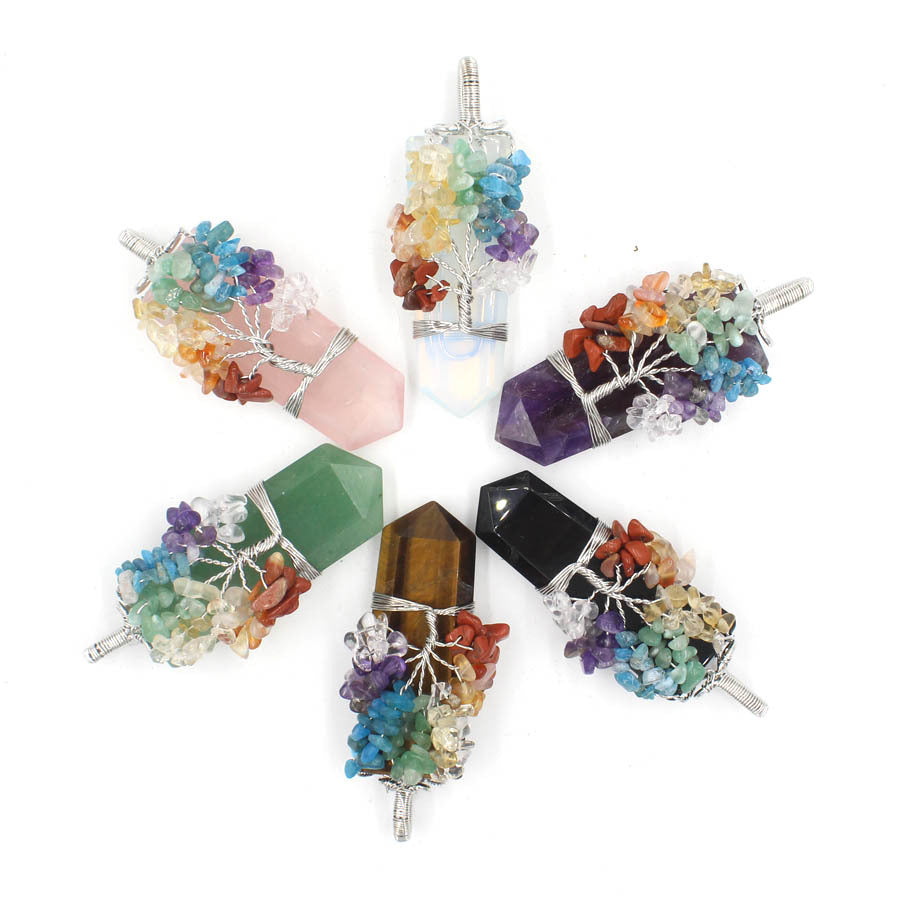Crystal Column Tree Of Life Winding Pendant Necklace - Catch And Ship