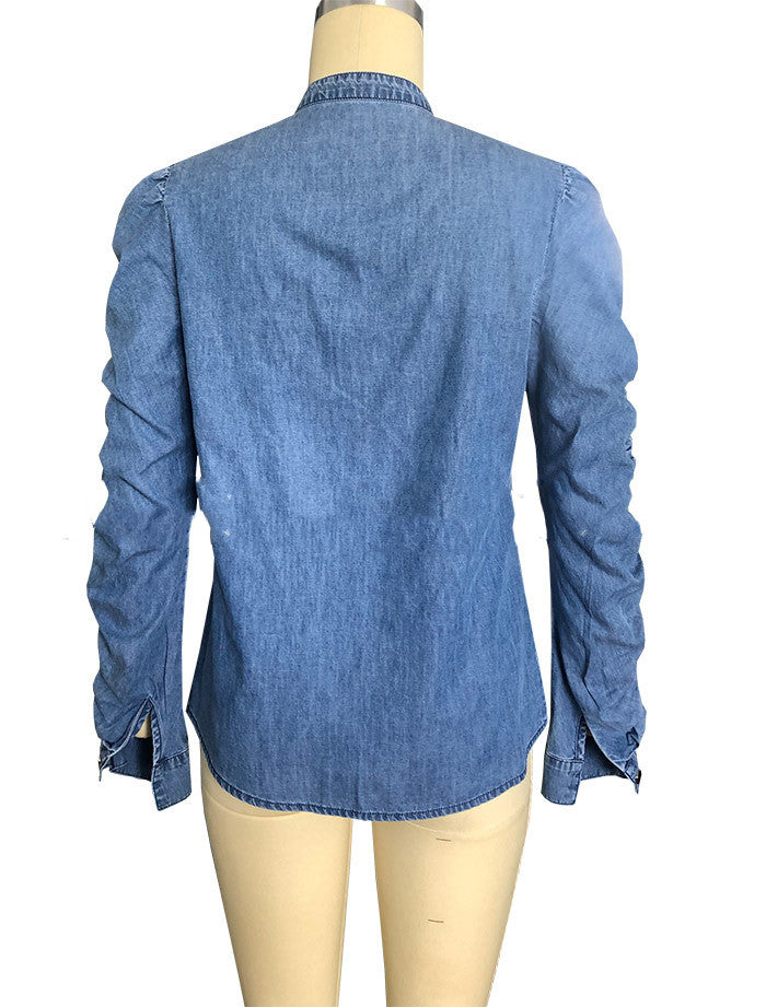 Long-sleeved Simple Commuter Thin Denim Top
