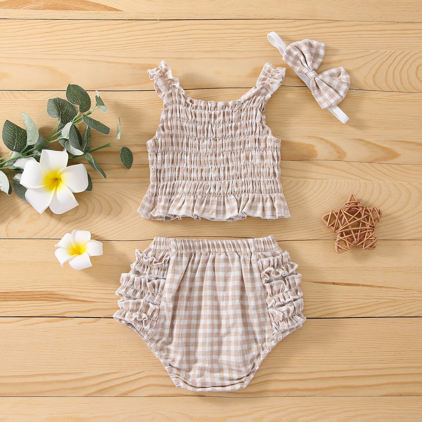 Baby Sleeveless Lace Sling Top Bread Pants Headband Three Piece Set