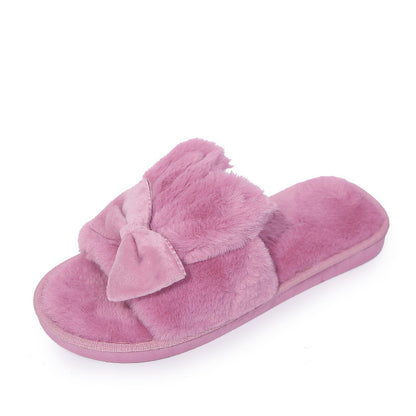 Home Furry Slippers Female Bow Rabbit Ears