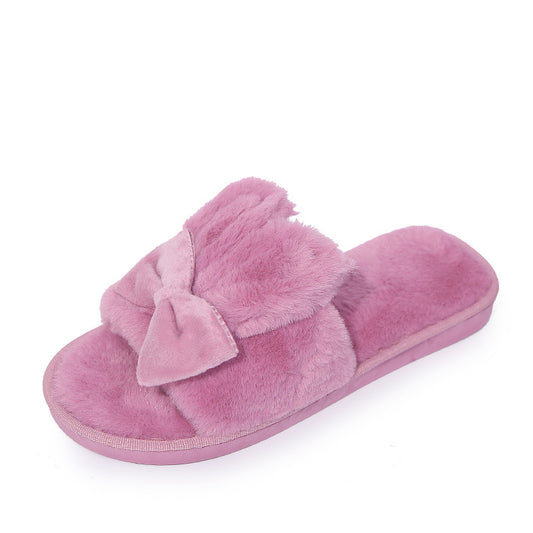 Home Furry Slippers Female Bow Rabbit Ears