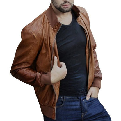 Four Seasons Fashion Men's Motorcycle Pull Leather Jacket