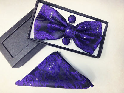 Paisley pattern bow tie dark gift set