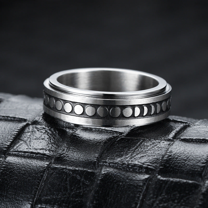 Stainless Steel Rotatable Spinner Ring Moon