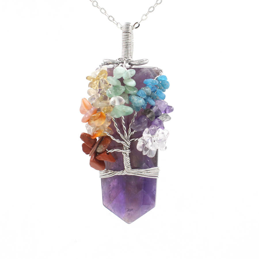Crystal Column Tree Of Life Winding Pendant Necklace - Catch And Ship