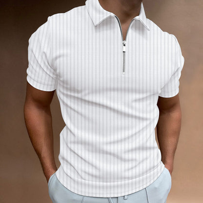 Men's T-shirt Striped Zipper Short Sleeve