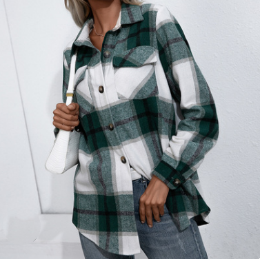 Thick Cashmere Plaid Top Loose Casual Shirt Jacket