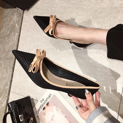 Women's Leather Bow Stiletto Pointed High Heels