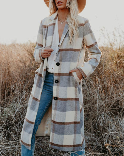 Women's Plaid Long Coat Woolen