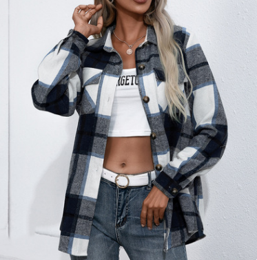 Thick Cashmere Plaid Top Loose Casual Shirt Jacket